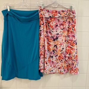Turquoise & Floral Fold-waist Travel Skirt Duo